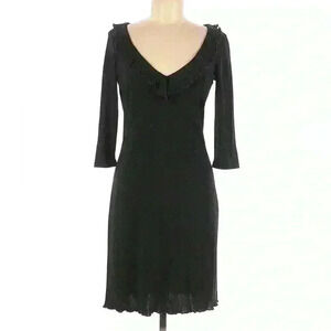 Hugo Buscati Womens Corpcore‎ 
Black Dress  Ruffle Neckline and Hem Knee Length